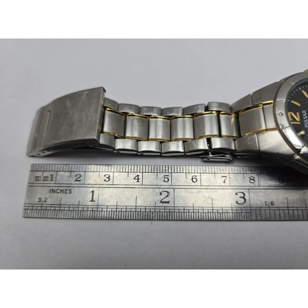 Pulsar by Seiko Mens 38mm Two Tone Date 100M Stainless Steel Watch New Battery